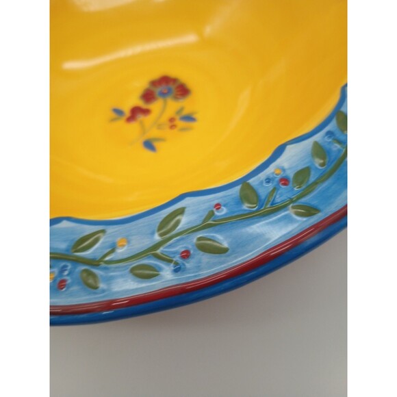 mww market Footed Serving Bowl Floral Fruit Colorful Rimmed 12.5" Pasta Salad - Picture 3 of 8